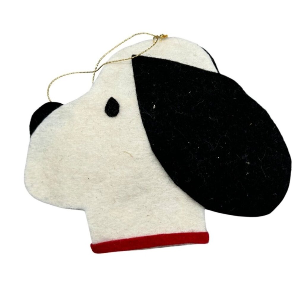 Christmas dog tree felt ornament black white handmade 4.75" READ